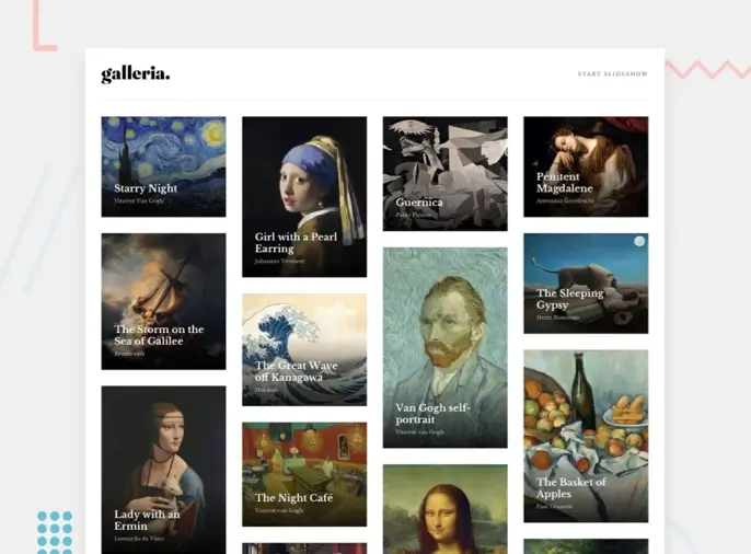 screenshot of Art gallery showcase project